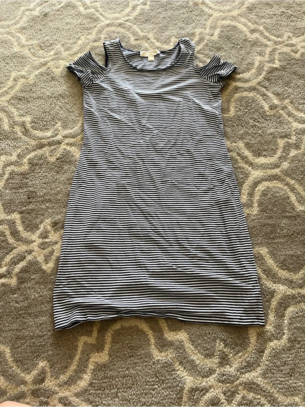 Michael Kors Navy and White Striped Cold-Shoulder Mini Dress